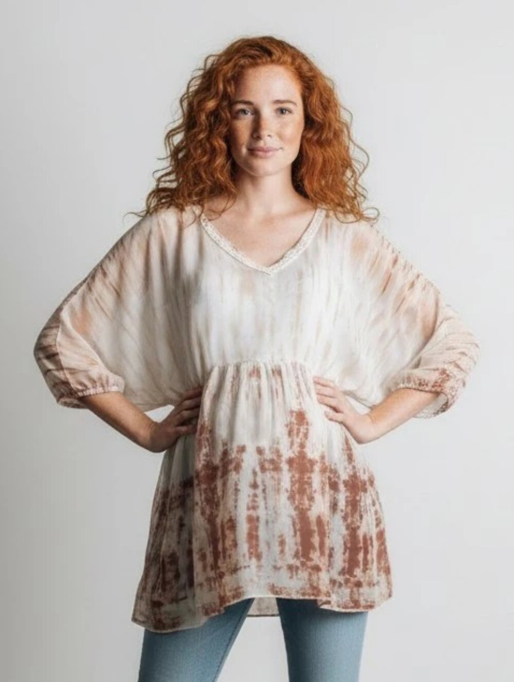 Motherhood Tie-Dye Print Cream and Rust Top